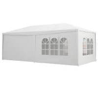 Outsunny Pavillon Tente de Fête 6x3m avec Parois Latérales Amovibles, Portes et Fenêtres, Blanc(m-1)
