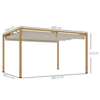 Outsunny Outdoor Pergola 4 x 3 m mit ausfahrbarem Dach und Aluminiumrahmen in Holzoptik(m-3)