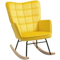HOMCOM Sillón Mecedora revestimiento en terciopelo estructura de acero 71x98x101 cm Amarillo(m-6)