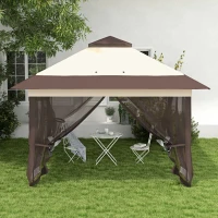 Outsunny Cenador carpa de jardín emergente plegable acero poliéster mosquiteras + bolsa de transporte con ruedas caqui Marrón(m-5)