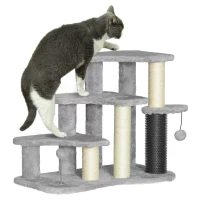 PawHut Katzenbaum Kratzturm 50 cm Höhe mit Plüschplattformen Bällen für Katzen bis zu 5 kg hellgrau(m-6)