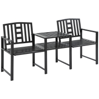 Outsunny Banco de Jardín Moderno 2 Asientos con Mesita y Agujero para Sombrilla Mobiliario de Exterior 165x56x85,5 cm Negro