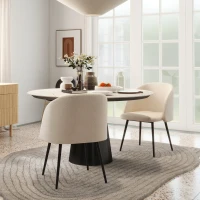 HOMCOM Set di 2 Sedie da Pranzo con Schienale in Tessuto Effetto Lana, Gambe in Acciaio, 55 x 62 x 80 cm, Beige e Nero(m-2)