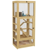 PawHut Jaula para hámsters o pequeños animales de madera 5 niveles con escalera cabaña columpio 54x38x131 cm natural