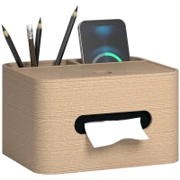 HOMCOM Kompakter Büroorganizer aus Naturholz mit 2 Fächern und Taschentuchbox(m-6)