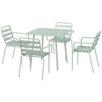 Outsunny Conjunto de comedor de jardín 5 piezas con 1 mesa y 4 sillas apilables en acero Verde(m-1)