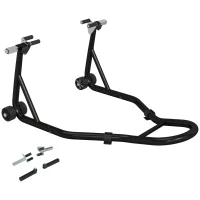 HOMCOM Soporte para moto, pata de cabra delantera para moto con brazo oscilante en U y en L, soporte universal para taller, Negro(m-1)