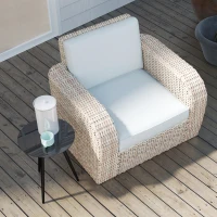 Outsunny Kleiner runder Gartencouchtisch, Beistelltisch, gehärtete Glasplatte, schlanke Beine, Stahlrahmen, Ø 40 x 50 cm, schwarz(m-5)