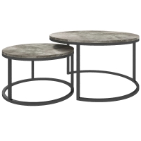 HOMCOM Set de tables basses, 2 tables rondes gigognes, Design industriel, Structure métallique, Imitation marbre/Gris