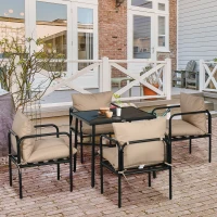 Outsunny Conjunto de mesa y sillas de jardín 5 piezas 1 mesa de comedor cuadrada y 4 sillas 4 cojines(m-2)