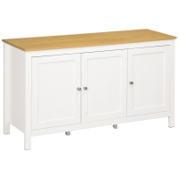 HOMCOM Credenza Mobile di Archiviazione con 3 Porte, 2 Ripiani Regolabili, Piano in Legno Chiaro, 120 x 40 x 70 cm, Bianco