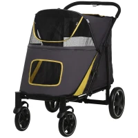 PawHut Carrito Plegable para Perros de Tamaño Mediano con Entradas de Cremallera y Ventanas de Red 112x65x100 cm(m-6)