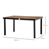 Outsunny Mesa de comedor de jardín para 6 personas, de aluminio, 140x90x74 cm, aspecto Madera Natural(m-3)