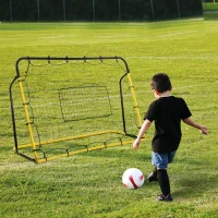 HOMCOM Red de rebote de fútbol, 184x123 cm, rebote de fútbol, 5 ángulos ajustables de 60° a 90°, amarillo y Negro(m-2)