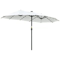 Outsunny Parasol con LED Solar 4,5m Parasol Doble Jardín Sombrilla de Mercado Sombrilla de Terraza Ovalada Negro + Crema(m-6)