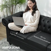 HOMCOM Divano 3 Posti Stile Chesterfield Trapuntato con Molle Insacchettate, Finta Pelle, 213x86x79 cm, Nero(m-6)