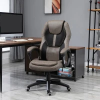 Vinsetto Silla de oficina con masaje silla oficina cómoda altura ajustable giratoria 360° poliéster PU Gris Marrón(m-2)