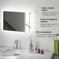 Kleankin Oglinda de Baie cu Lumina LED, Luminozitate Reglabila si Functie de Memorie, 70x50x3 cm, Transparent(m-7)