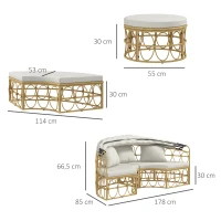 Outsunny Îlot de Soleil, 4 pièces, auvent rétractable, 5 coussins, aspect rotin, 178L x 85P x 66,5H cm, Beige(m-3)