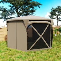 Outsunny 3 x 3,5 Pavillon de jardin pop-up avec protection UPF30+, parois en filet, sac de transport, pour fêtes de jardin, camping, Kaki(m-5)