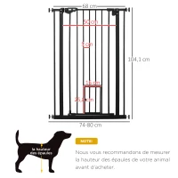 PawHut Barrera de Seguridad para Mascotas de 104 cm con Puerta Cierre Automático Sistema de Doble Bloqueo sin Perforación de 74 a 80 cm(m-3)
