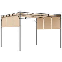 Outsunny Pérgola con 3 toldos retráctiles 3x3x2,25 m estructura acero - Beige y Negro(m-6)