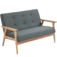 HOMCOM Divano 2 Posti Stile Scandinavo con Braccioli, Piedi in Legno, 115l x 66,5P x 73H cm, Grigio(m-5)