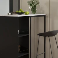 HOMCOM Mesa de bar mesa alta de cocina chasis pies de acero tablero efecto mármol 105x40x105 cm Blanco(m-5)