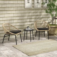 Outsunny Conjunto de Muebles de Jardín de Ratán Set de Terraza 2 Sillas y Mesa Amarillo(m-2)