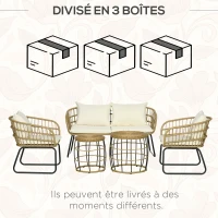 Outsunny Set Salotto da Giardino, Mobili da Esterno da 4 Posti, con 2 Poltrone, 1 Divano da 2 Posti e 2 Tavolini, Cuscini Inclusi, Beige(m-3)