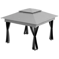 Outsunny Gazebo da Giardino Pop-up Pieghevole in Acciaio Poliestere Impermeabilizzato Anti UV Zanzariere con Borsa per il Trasporto, Grigio(m-3)