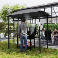 Outsunny Pérgola de barbacoa de dos niveles toldo de recepción para jardín con luz LED 240x150x250 cm Gris oscuro(m-5)