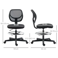 Vinsetto Silla de oficina asiento alto en malla altura ajustable 50-70 cm con reposapiés giratorio 360° Negro(m-3)