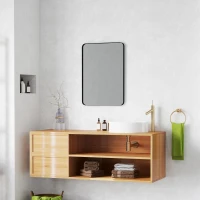 HOMCOM Specchio da parete specchio da bagno rettangolare con cornice in lega di alluminio nero per camera, soggiorno 50 x 70 cm(m-3)