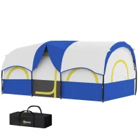 Outsunny Tente de Camping Familiale pour 4-6 Personnes Imperméable avec Chambres Indépendantes 435x251x195 cm Bleu et Blanc(m-1)