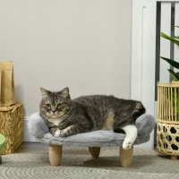 PawHut Hundesofa Hundebett abnehmbar waschbar Plüschbezug Kiefernholzfüße stabil 47 x 40 x 20 cm grau(m-2)