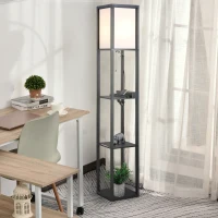 HOMCOM Moderne Stehlampe, Platzsparende Bodenlampe mit Regalen aus Baumwolle, MDF 26 x 26 x 160 cm Schwarz und Weiß(m-2)