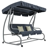 Outsunny Dondolo da Giardino 3 Posti Convertibile in Letto con Tetto Inclinabile e 2 Tavoli Supporto, Metallo, 2L x 1.2l x 1.64H m, Grigio(m-1)