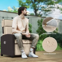 Outsunny 145° Reclining Rattan Armchair, with Footrest - Brown/Khaki(m-7)