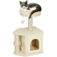 PawHut Arbre à Chat Hauteur 66 cm Tour à Chat avec Lit Grotte Plateforme Balle Suspendue et Poteau en Jute Beige(m-6)