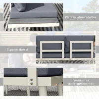 Outsunny Salón de jardín 3 piezas - Sofá de esquina modular con asiento ajustable, cojines mullidos, mesa efecto madera - Gris(m-5)