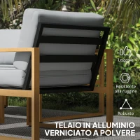 Outsunny Set da Giardino 4 Pezzi con 2 Poltrone, Divanetto e Tavolino, in Alluminio e Fibra, Grigio e color Legno(m-7)