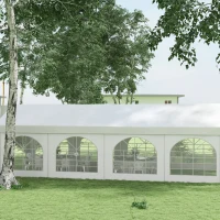 Outsunny Gazebo da Ricevimento, Tendone, Padiglione 8 x 3 m con 8 Grandi Finestre e 2 Porte, 24m², Bianco(m-4)