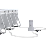 Outsunny Piscina rectangular elevada tubular con escalera, bomba y filtro, acero y PVC - 425x230x101 cm, Gris(m-5)