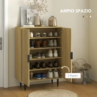 HOMCOM Scarpiera Salvaspazio per 15 Paia di Scarpe con 4 Ripiani Regolabili, 80x38x110cm, Rovere(m-4)