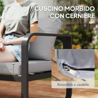 Outsunny Set da Esterno 3 Pezzi con Divano 3 Posti Convertibile, Divano 2 Posti e Tavolino da Esterno, Grigio e Nero(m-6)