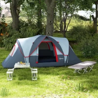 Outsunny Tenda da Campeggio 6 Posti Idrorepellente con Protezione UV, Pali in Fibra di Vetro, 4.55x2.2x1.8 m, Grigia(m-9)