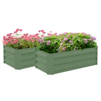 Outsunny Set di 2 Letti per Orto in Lamiera Ondulata, 100L x 50l x 30H cm, Verde(m-1)