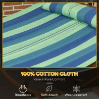Outsunny Outdoor Hammock with Stand, Garden Hammock with Triple-Head Eucalyptus Wood Arc Frame, 1 Person Cotton Bed and Head Pillow, Freestanding Garden Swing Bed for Patio, Blue Stripe(m-5)