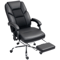 HOMCOM Silla de Oficina Masaje y Calefacción con Respaldo Reclinable y Reposapiés en Piel PU Negro